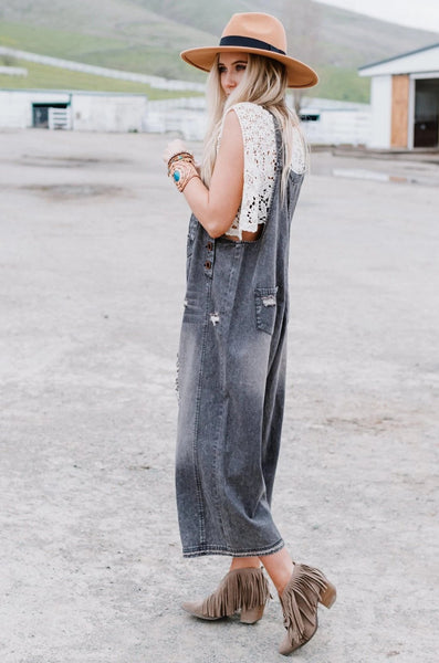 High Hopes Slouchy Denim Overalls - Black | Three Bird Nest