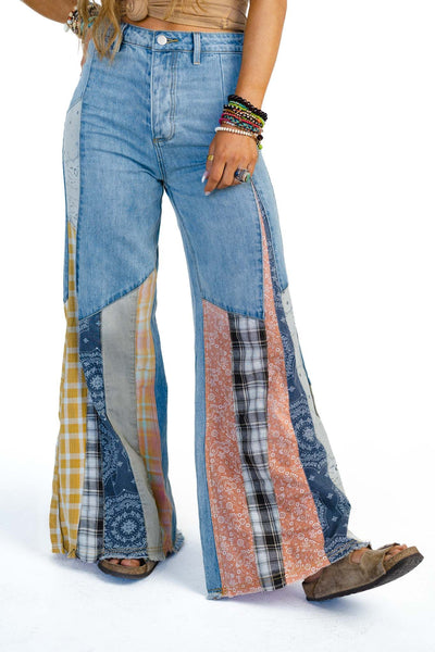 Magnolia Patchwork Jeans - Washed Denim | Three Bird Nest