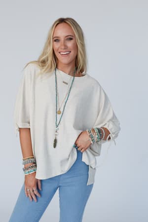 The Nest Little Lark Puff Sleeve Tee: Oatmeal