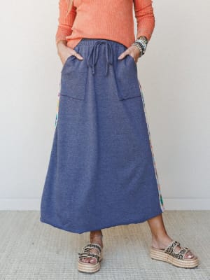 The Nest Love Seeker Crochet Panel Maxi Skirt - Heather Navy XL / Heather Navy