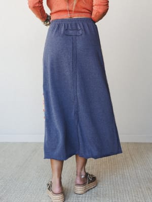 The Nest Love Seeker Crochet Panel Maxi Skirt - Heather Navy XL / Heather Navy