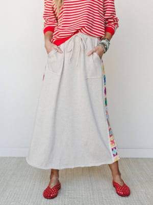 The Nest Love Seeker Crochet Panel Maxi Skirt - Oatmeal XL / Oatmeal