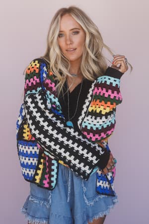 Colorwaves Crochet Cardigan: Navy