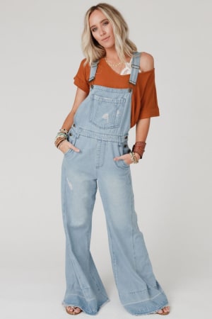 Milly Distressed Hem Wide Leg Overall: undefined