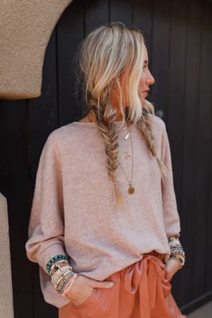 The Nest Fly With Me Batwing Sleeve Knit Sweater: Sand