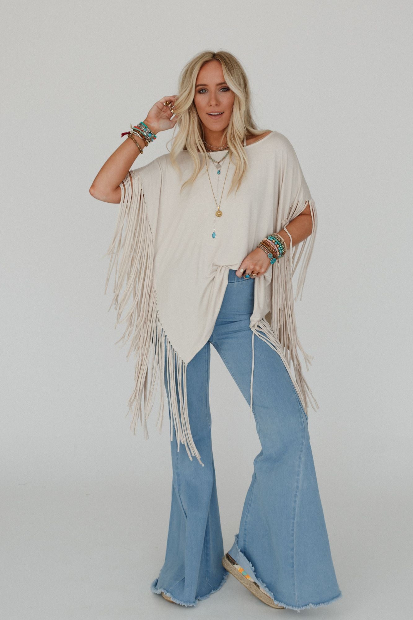 The Nest Showstopper Fringe Top - Oat