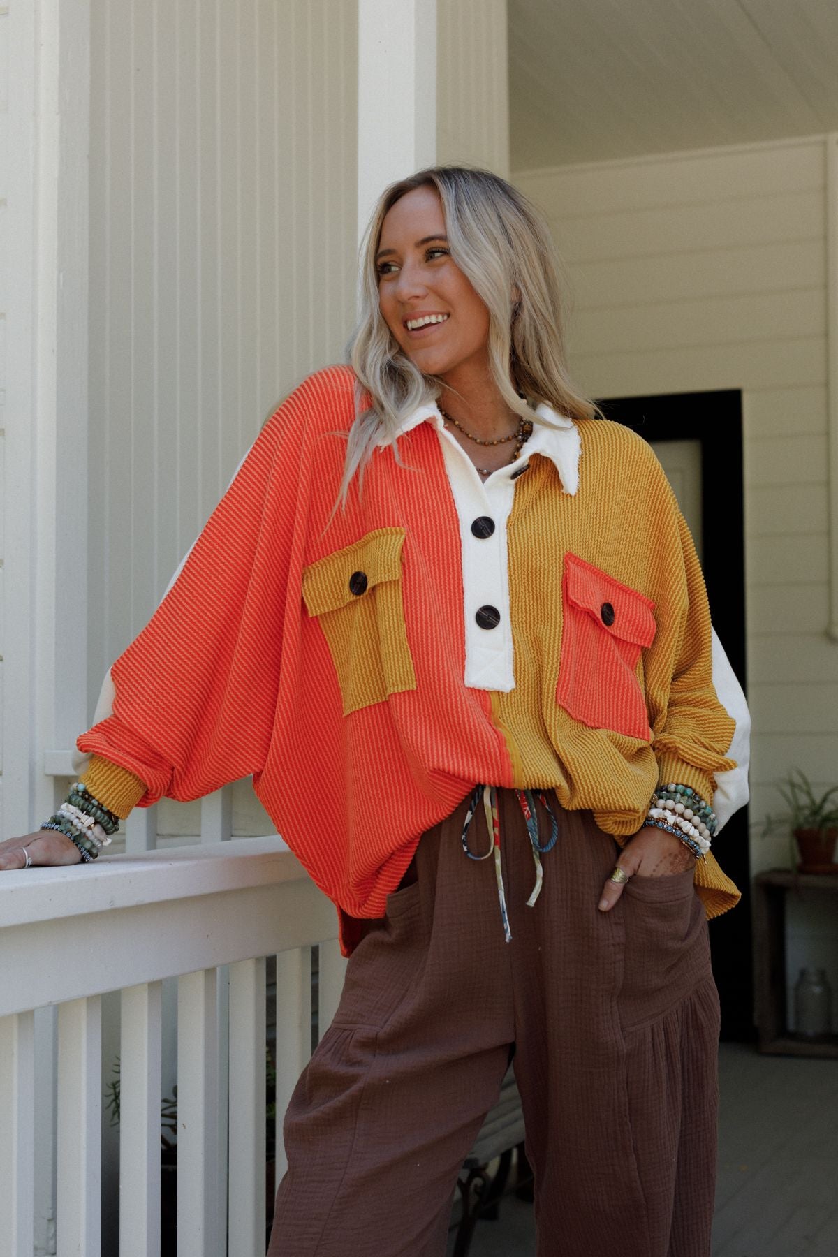 Jodi Color Block Ribbed Top - Mustard