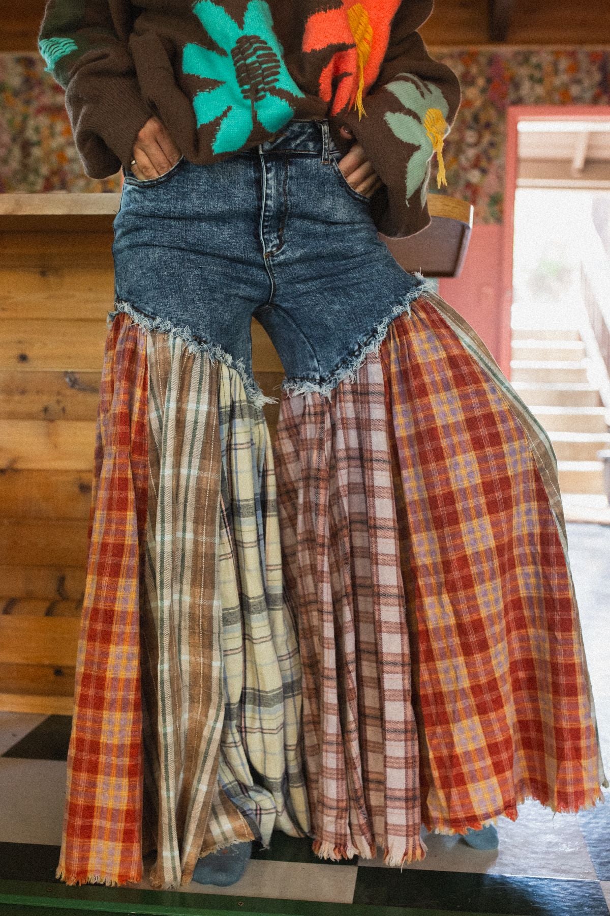 Revival Plaid Flares - Denim Multi