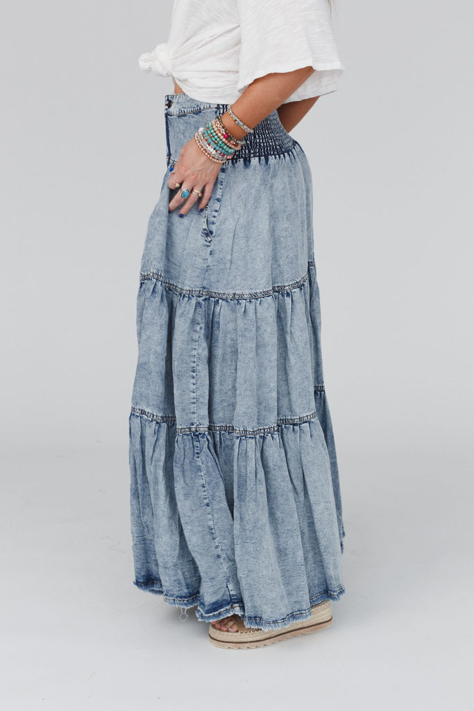 Gemma Tiered Denim Maxi Skirt - Blue