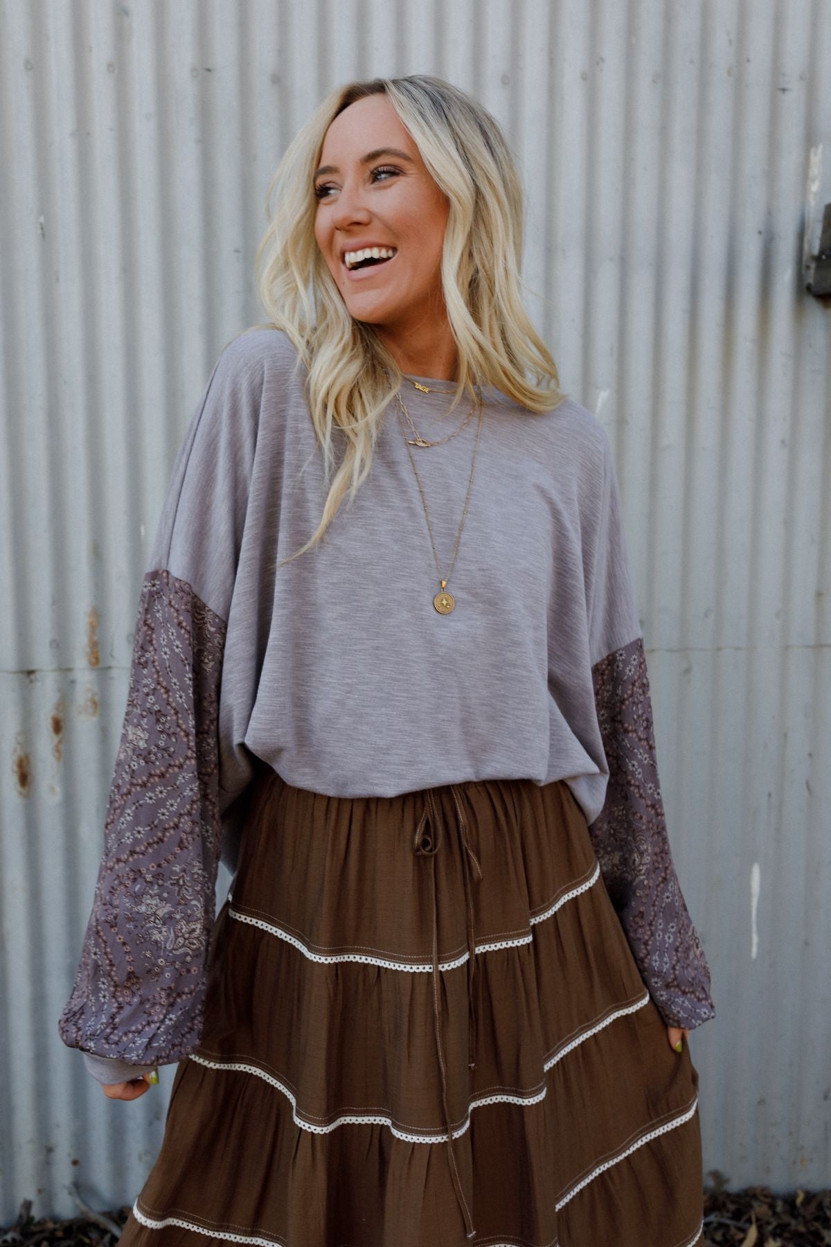 The Nest Cozy Haven Top - Brown Grey OG