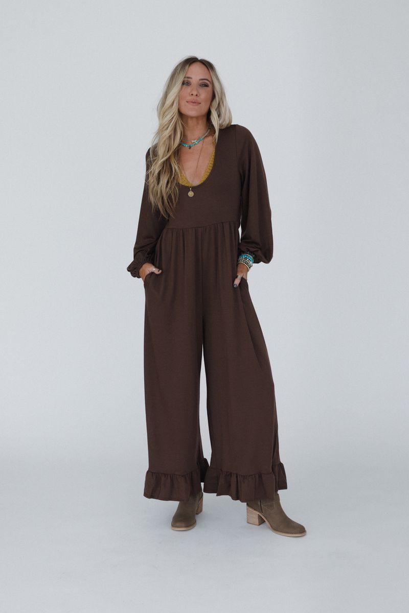 The Nest Best Intentions Long Sleeve Jumpsuit - Khaki