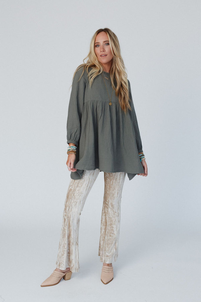 Bare Elegance Raglan Tunic Top - Dusty Olive