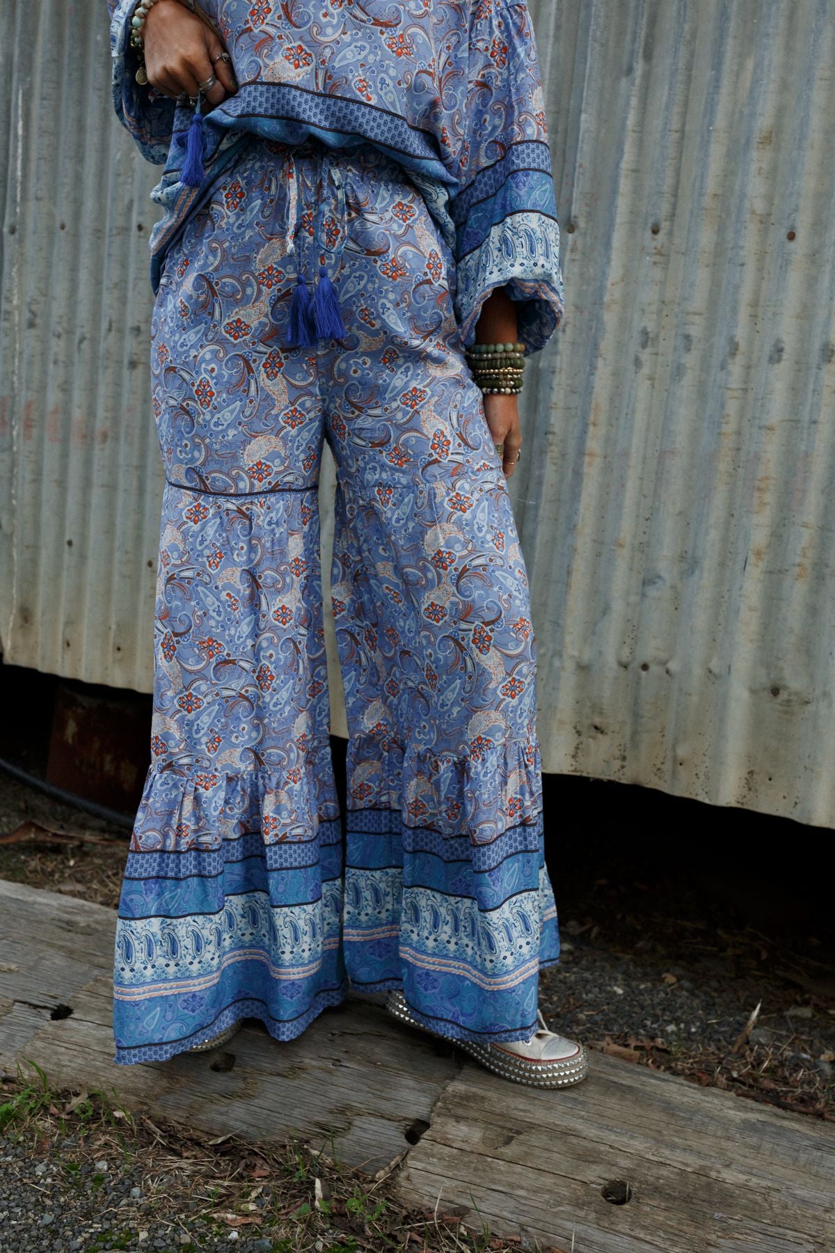 The Nest Lani Wide Leg Pants - Blue Border Print