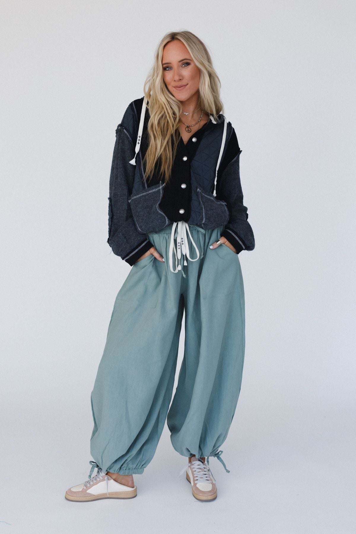 The Nest Theadora Wide Leg Cinched Pants - Light Olive