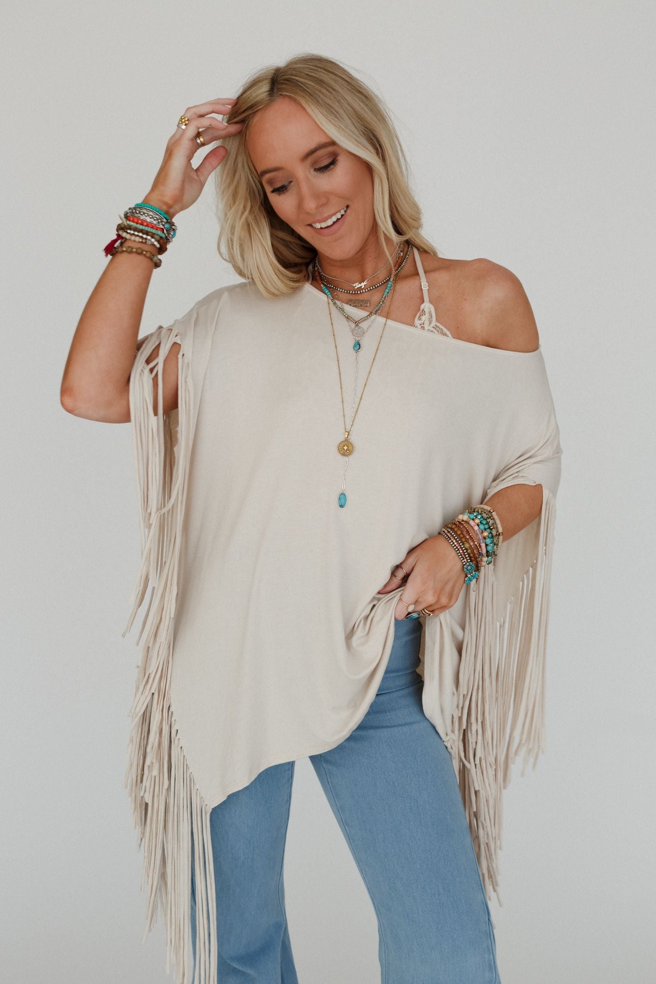 The Nest Showstopper Fringe Top - Oat