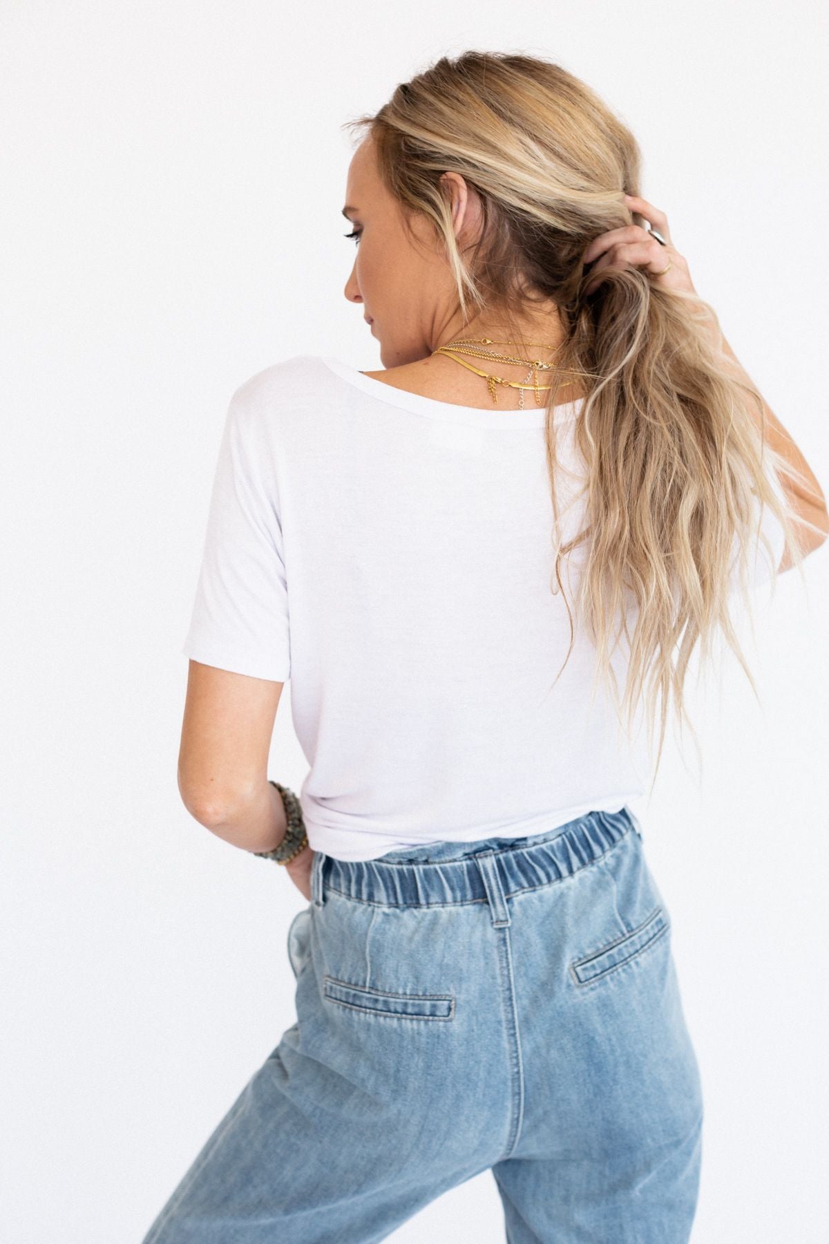 3BN Scoop Neck Bralette Tee - White  |  CORE  - Three Bird Nest