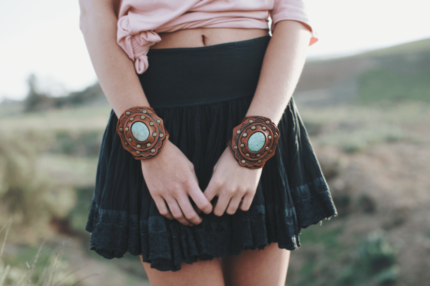 Aegean Boho Leather Cuff Bracelet - Turquoise  - Three Bird Nest