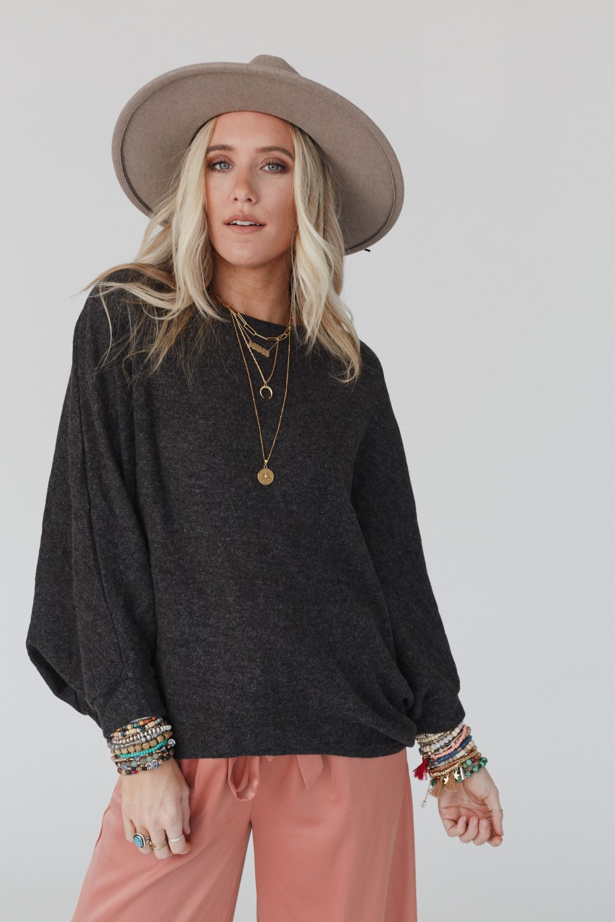 Fly With Me Batwing Sleeve Knit Sweater - Charcoal – Three Bird Nest