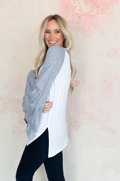 Bell Sleeve Baseball Tee - Gray