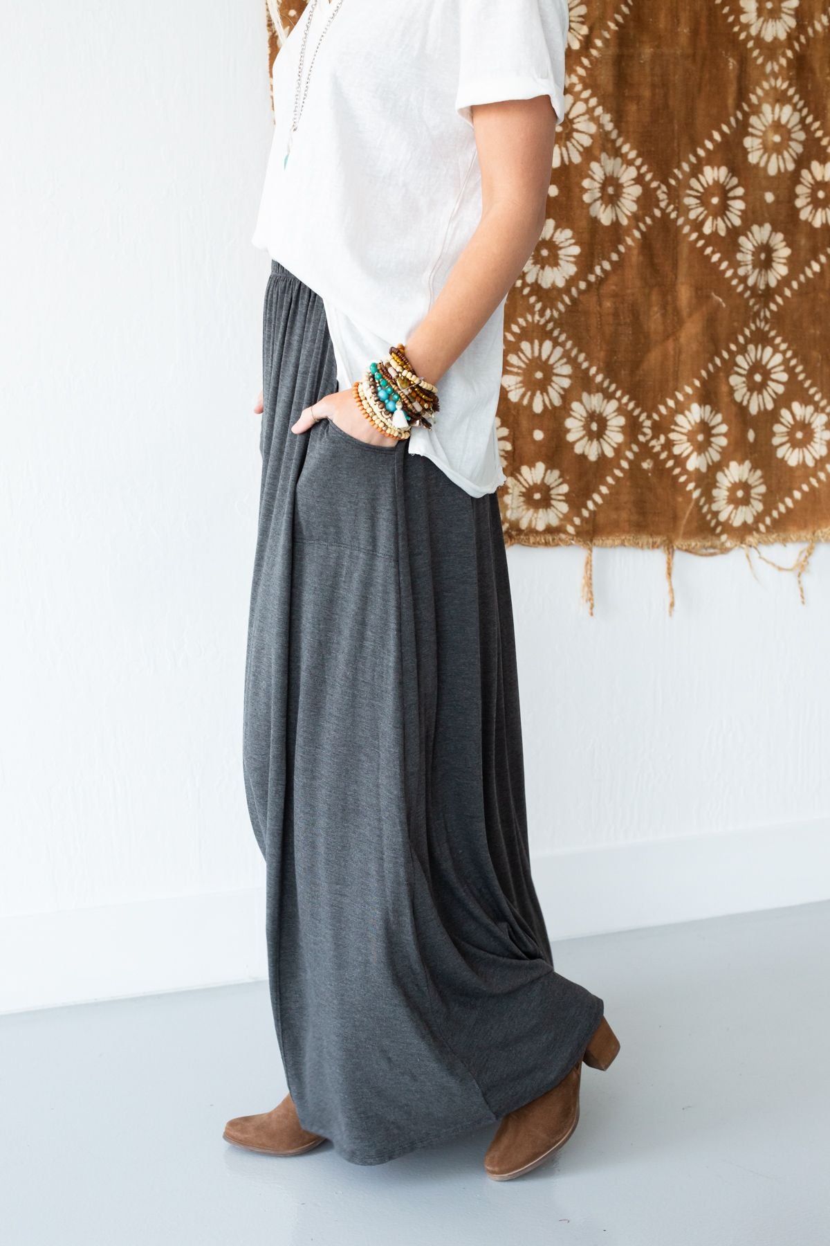 3BN Pocketed Maxi Skirt - Charcoal  |  CORE  - Three Bird Nest