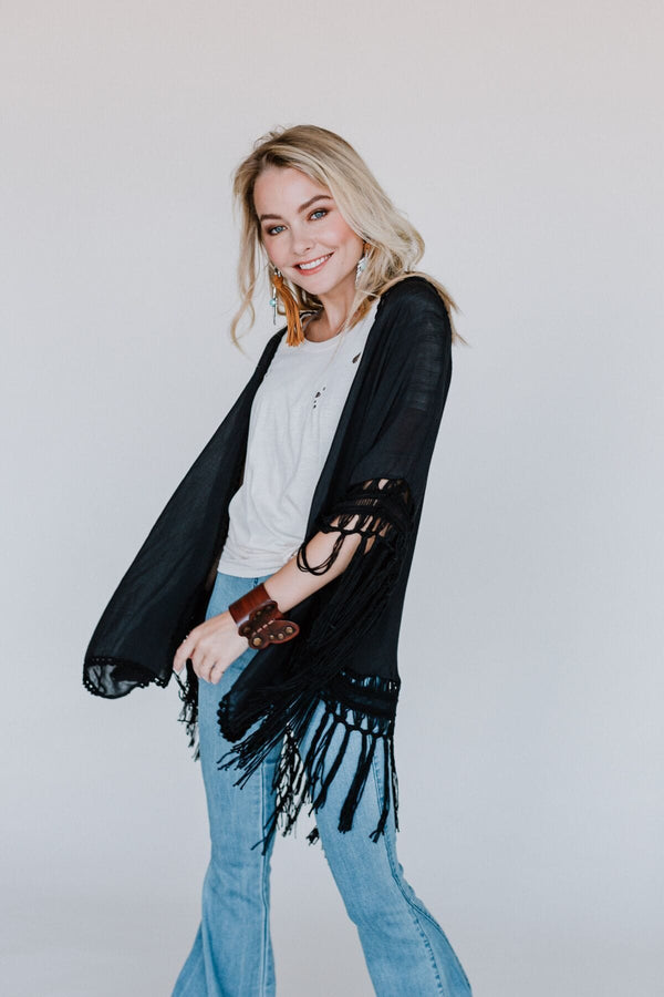 Black Macramé Kimono