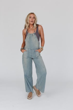 Rise And Shine Wide Leg Denim Jumpsuit: undefined