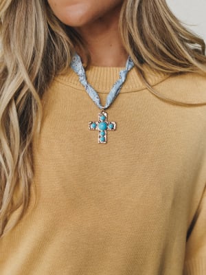 Cross Bandana Necklace - Blue OS / Blue