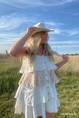 Rosette Layered Denim Dress: undefined