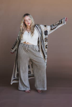 The Nest Soulful Wanderer Crochet Duster: the-nest-soulful-wanderer-crochet-duster-grey-multi/Grey