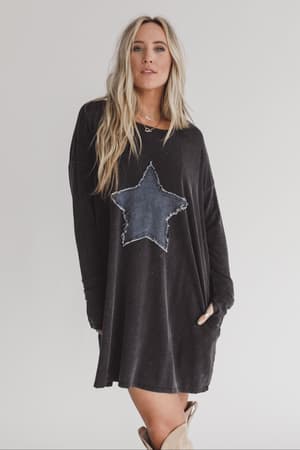 Sonora Star Patch Dress: Charcoal