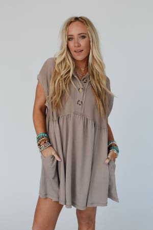 sweet-nothings-baby-doll-dress-khaki/Khaki