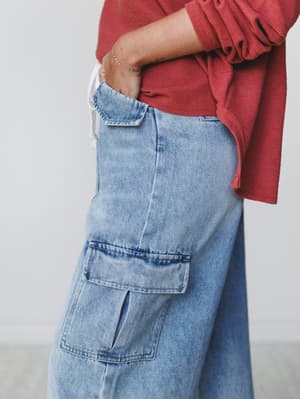 Whisper Sky Cargo Jeans - Light Denim S / Light Denim