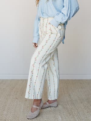 Flower Vine Pants: Cream