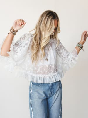 Bianca Sheer Ruffle Blouse - Off White S / Off White