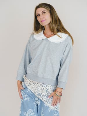 Wendy Removeable Collar Top - Grey L / Grey