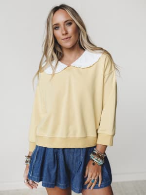 Wendy Removeable Collar Top - Yellow S / Yellow
