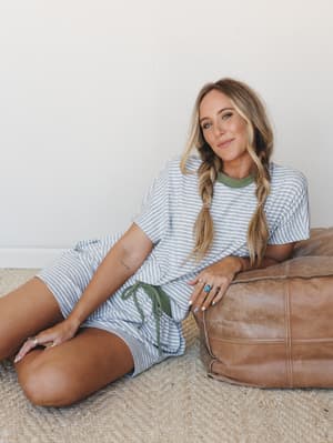 Colorful Escape PJ Set: colorful-escape-pj-set-heather-grey-soft-olive/Olive