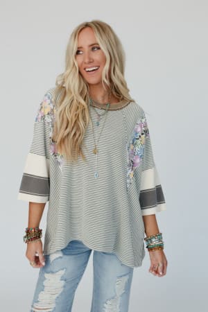 Britt Patchwork Floral Print Top: undefined