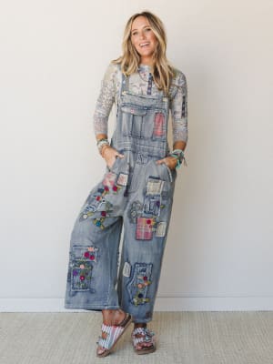 Perfectly Patched Denim Overalls: undefined