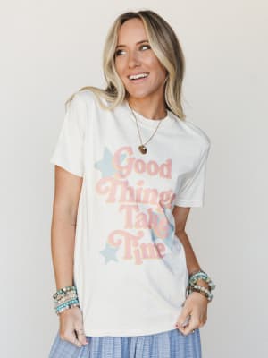 The Nest Good Things Take Time Graphic Tee - Ivory XL / Ivory