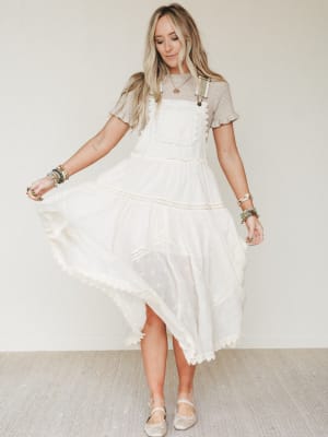 Garden Stroll Overall Dress - Ecru L / Ecru