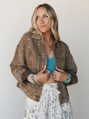 Written In The Stars Denim Jacket: written-in-the-stars-denim-jacket-mocha/Mocha
