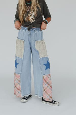Coastal Chill Boho Wide Leg Pants in Denim Multi from Three Bird Nest
