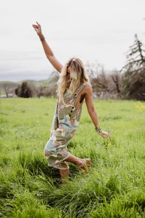 high-hopes-slouchy-denim-overalls-olive-flower/Green