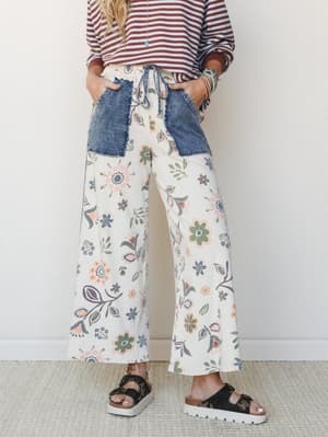 Fable Floral Pants - Ecru S / Ecru