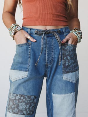 Hazel Patchwork Jeans - Washed Denim S / Washed Denim