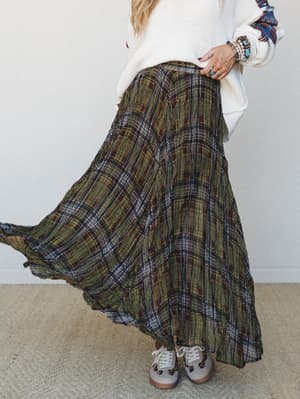 Favorite Flannel Maxi Skirt: Olive Brown