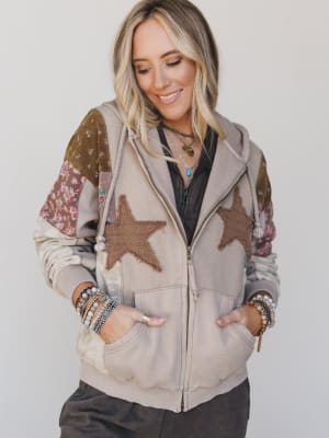 Stars on the Double Zip Up Hoodie - Mushroom L / Mushroom