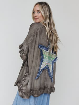 Robbie Star Patchwork Denim Jacket: robbie-star-patchwork-denim-jacket-mocha/Mocha