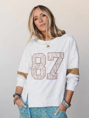 Floral Score Top: Light Gray